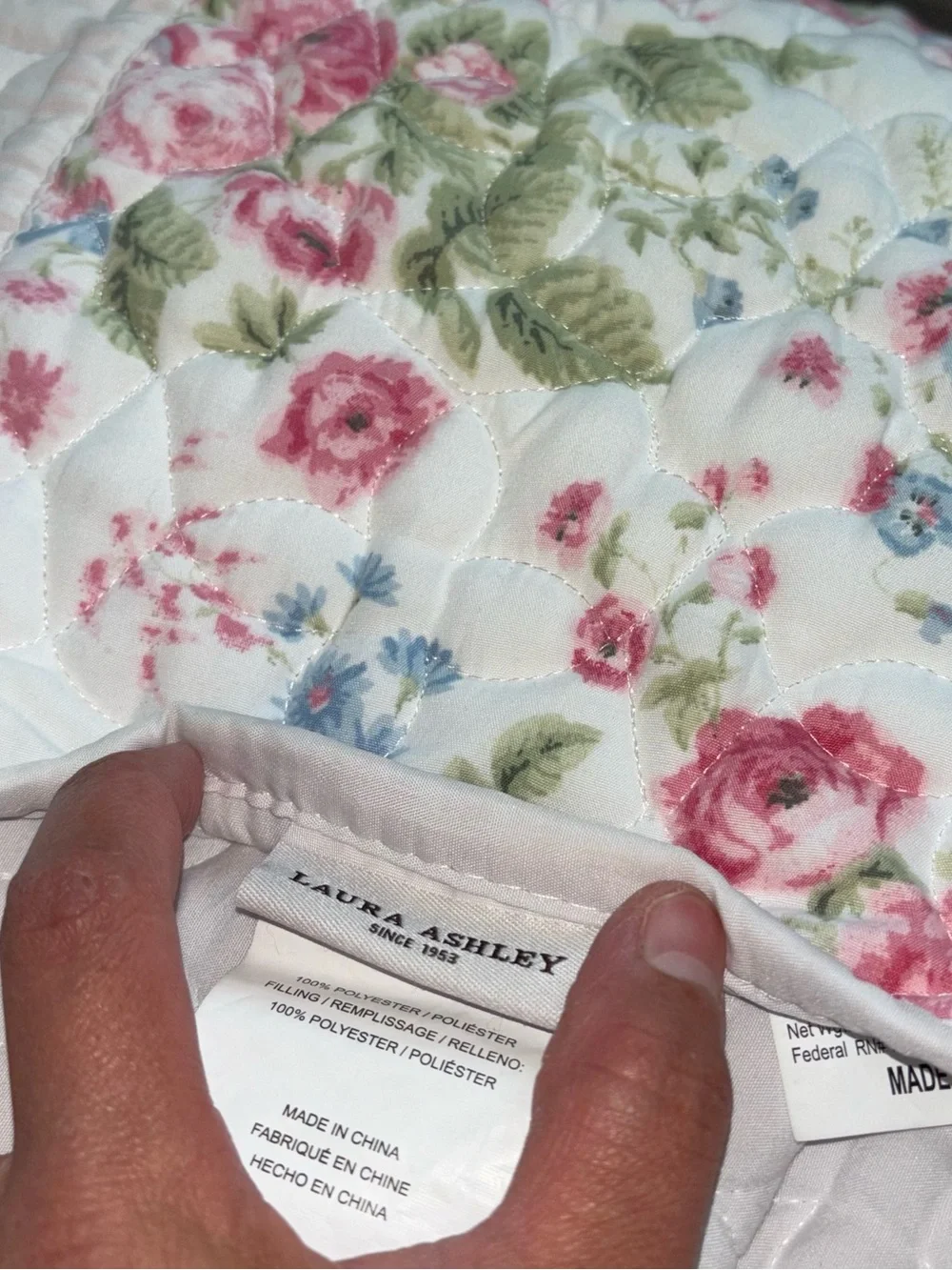 Laura Ashley Floral Quilted Bedspread in Cream, Pink and Green